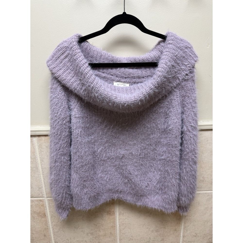 Fashion On Earth Purple Fuzzy Off Shoulder Sweater. Womens. Sz L - Picture 2 of 6